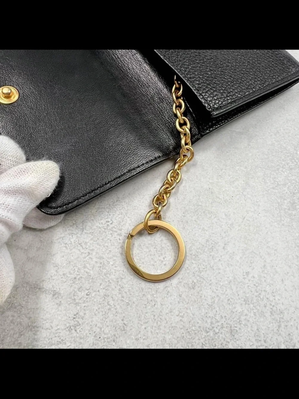 Mulberry Black Pebbled Leather Card Holder with Gold Key Ring